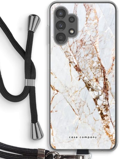 Case Company® - Hoesje met koord geschikt voor Samsung Galaxy A13 4G hoesje met Koord - Goud marmer - Telefoonhoesje met Zwart Koord - Bescherming aan alle Kanten en Over de Schermrand