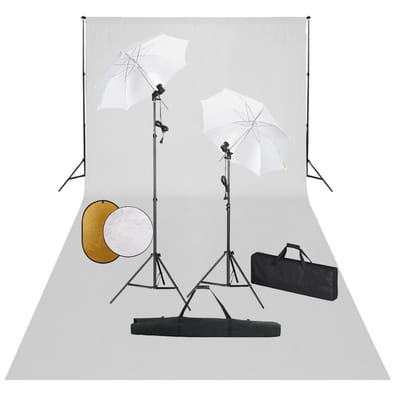 vidaXL - Fotostudioset - met - lampen, - paraplu's, - achtergrond - en - reflector