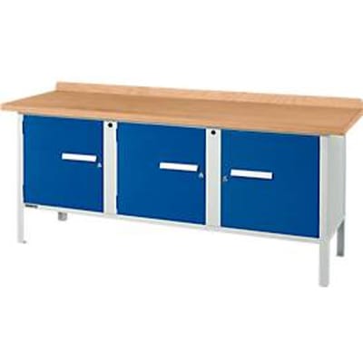 Box-type werkbank Schäfer Shop Select PW 200-3, beuken multiplex blad, tot 750 kg, B 2000 x D 700 x H 840 mm, gentiaanblauw