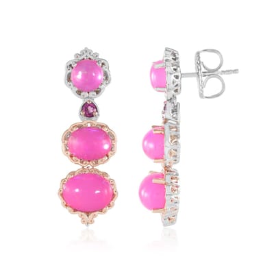 Cavill - Zilveren Oorbellen - 925 Sterling Zilver met Roze Ethiopische Opalen 4,77 ct - Ovale Cabochon & Ronde Rhodoliet - Luxe Edelsteen Oorstekers
