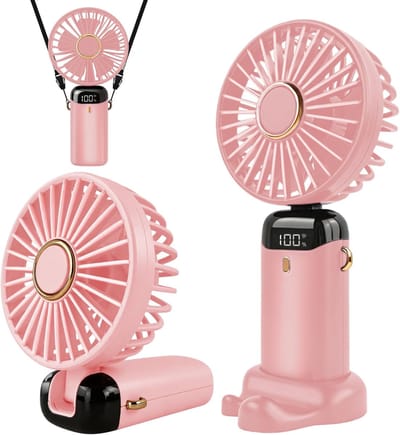 Handventilator - Draagbare Ventilator - Draagbare Handventilator - met Led-Display - 5000mAh USB Oplaadbare Mini Ventilator - 5 Snelheden Halshangende Pocket Fan - Stille Desktop Ventilator - met Telefoonhouder en Aromatherapie