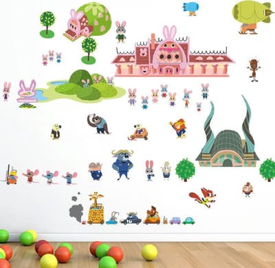 MUURSTICKER  - KONIJN - MUIS - DIERENTUIN - WANDDECORATIE - KINDERKAMER - BABYKAMER - MEISJE - DIEREN -nr 961
