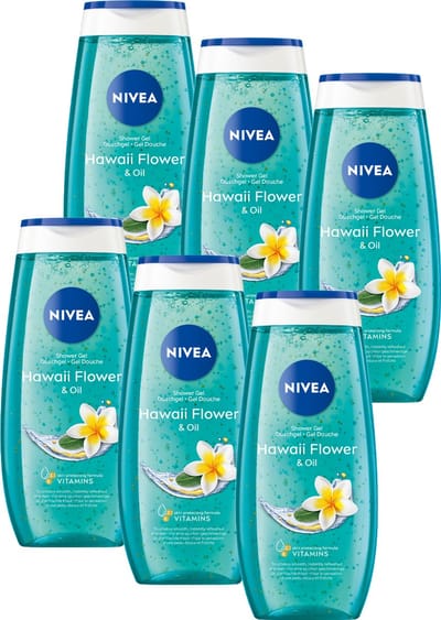 NIVEA Hawaii Flower & Oil Douchegel - Shower Gel Met Vitamine C & E - Hydrateert de huid - Voordeelverpakking - 6 x 250 ml
