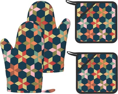 Ovenwanten Set - Hittebestendige Keukenhandschoenen - Veilig Bakken Grillen - Antislip Siliconen Grip - 4 Delig - Zwart