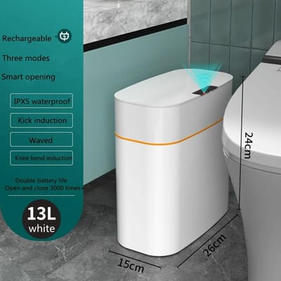 Slimme prullenbak Huishouden Slaapkamer Net Rode prullenbak met deksel Badkamer Deodorant Slaapkamer Woonkamer Gebarsten prullenbak 13L wit