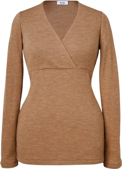 Boob Design - Zwangerschaps - Voedingstop - Geribde Merinowol - Bruin Melange - Maat M