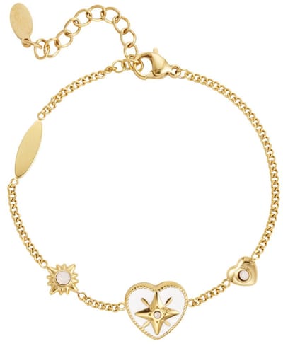 Joy Ibiza - hartjes armband - wit emaille hartje - lobster sluiting - armband party boho - bohemian style - stainless steel - ip/pvd goldplated