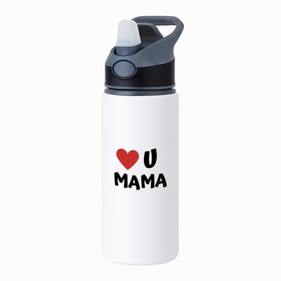 Hacebo® - I love u mama waterfles met rietje zwart - Moeder - de liefste mama - Moeder cadeautjes - moederdag - verjaardag - geschenk - kado - water fles - 650ML