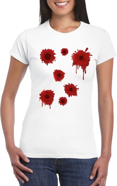 Schotwonden t-shirt wit dames voor Halloween of gangster outfit L