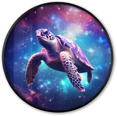 Poster in lijst Rond - Fotolijst 60x60 cm - Posters - Schildpad - Dier - Galaxy - Ruimte - Ronde posterlijst zwart - Decoratie - Wanddecoratie woonkamer - Muurdecoratie slaapkamer