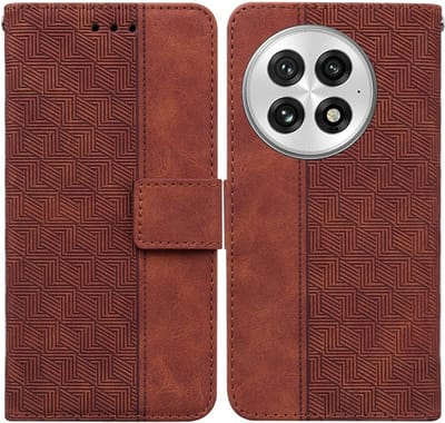 Coverup Hoesje - Geschikt voor OnePlus 13 Hoesje - Coverup Geometric Book Case - Bruin