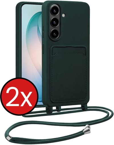 Hoesje Geschikt voor Samsung S26 Hoesje Siliconen Case Met Koord - Hoes Geschikt voor Samsung Galaxy S26 Hoesje Backcover Met Telefoonkoord - Donkergroen - 2 PACK