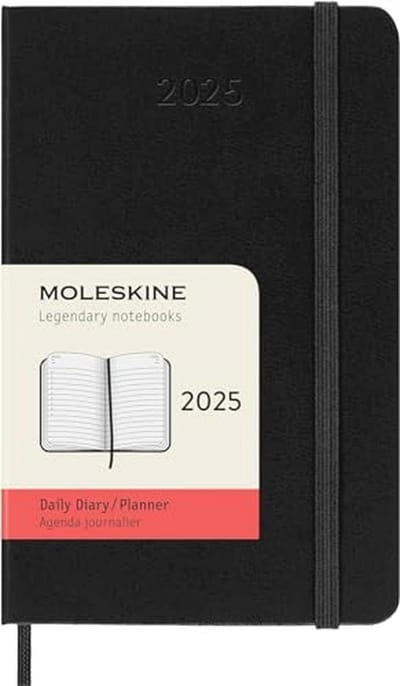 Dagelijkse Agenda 2025 - 12 Maanden Planner met Harde Kaft en Elastische Sluiting - Zakformaat 9x14 cm