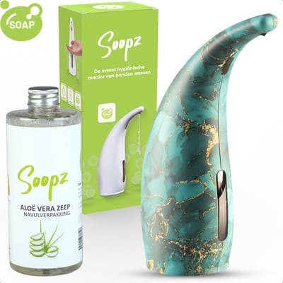 Soopz Automatische Zeepdispenser – Jade Marmer – Jade Marble Classic – Zeeppompje met Bewegingssensor – Met Aloë Vera Zeep