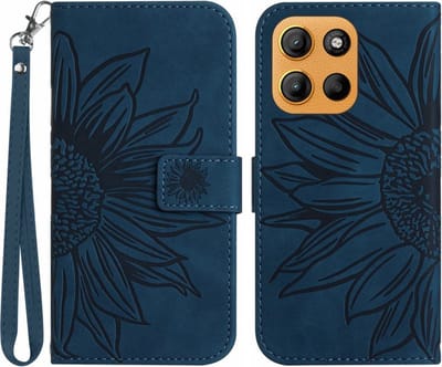 Coverup Hoesje - Geschikt voor Motorola Moto G15 / G17 (Power) Hoesje - Coverup Zonnebloem Book Case met Koord - Donkerblauw