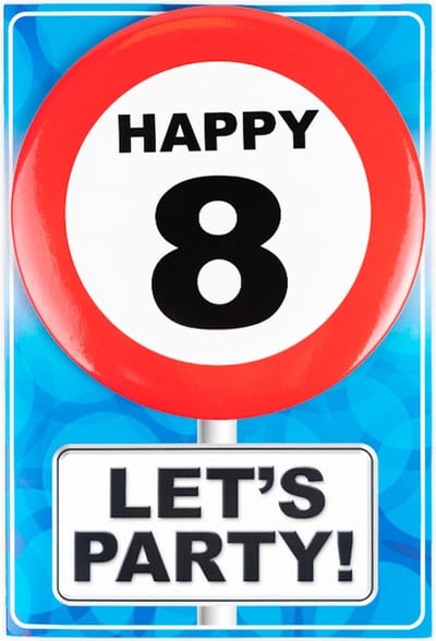 Verjaardagkaart met button | Verkeersbord | Happy 8