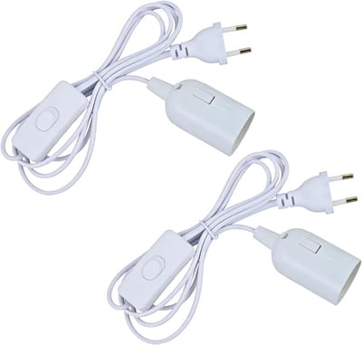 SnelShoppen - Pack van 2 E14 Lampenhouders met 1.8 m Kabel en Euro Plug, E14 Fitting met Schakelaar voor Salt Lamp, DIY Lampen en Plafondverlichting,