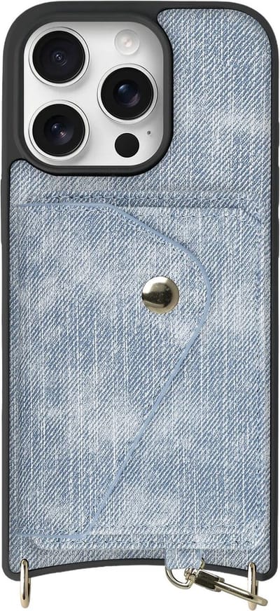 AVY Leren Hoesje Geschikt voor Apple iPhone 16 Pro | Met Magnetische Kaarthouder | Compatibel met MagSafe | Kustleren Case met Wallet | Denim