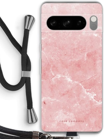 Case Company® - Hoesje met koord geschikt voor Google Pixel 8 Pro hoesje met Koord - Roze marmer - Telefoonhoesje met Zwart Koord - Bescherming aan alle Kanten en Over de Schermrand