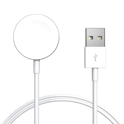 Strap-it Oplader geschikt voor Apple Watch 1 / 2 / 3 / 4 / 5 / 6 / 7 / 8 / 9 / 10 / 11 / SE (2/3) / Ultra (2/3) - USB-A Oplaadkabel - Charger - 1 Meter - Wit
