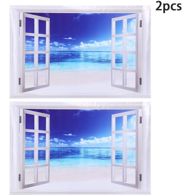 2 stuks Blauw Zeewater en Raampatroon Unieke Muursticker Decal Decoratie voor Huis Deur Raam white