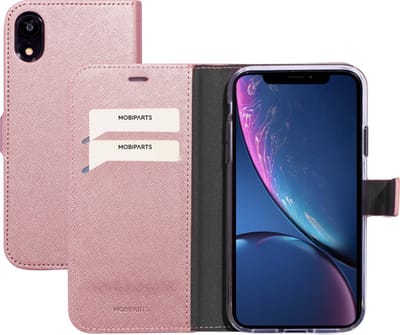 Mobiparts hoesje geschikt voor Apple iPhone XR - Saffiano Wallet/Portemonnee hoesje - Magneet Sluiting - 3 Opbergvakken - Roze
