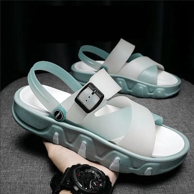WTEMPO Sandales pour Hommes Mode Boucle Semelle Épaisse Rehausser Antidérapant Résistant à l'Usure Respirant Couleur Mixte Chaussures de Plage Confortables Dropshipping Vente en Gros 44-45 bleu