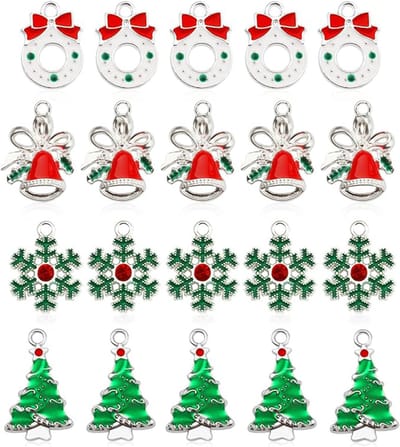 20st Christmas Pendant Charms, Kerst Emaille Bedels Kerstboom Bells Sneeuwvlokken Krans Décor Christmas Charms for Crafts Jewelry Making DIY Oorbellen Ketting Armband