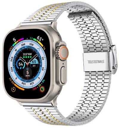 Luxe stalen bandje - geschikt voor Apple Watch 1/2/3/4/5/6/7/8/9/10/11/ SE (1,2,3) met maat 38 mm / 40 mm / 41 mm en 42 mm (Watch 10/11) - gespsluiting - zilver goud