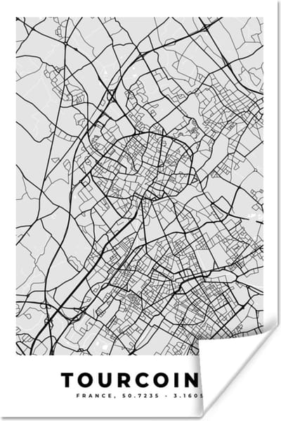 Poster Plattegrond - Kaart - Stadskaart - Frankrijk - Tourcoing - 120x180 cm XXL