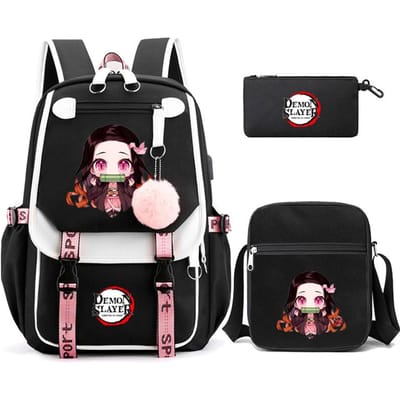 3 stks/set Demon Slayer Kamado Nezuko Rugzakken voor Meisjes Anime Schooltas Tiener Student Canvas Laptop Rugzak Vrouwen Rugzak