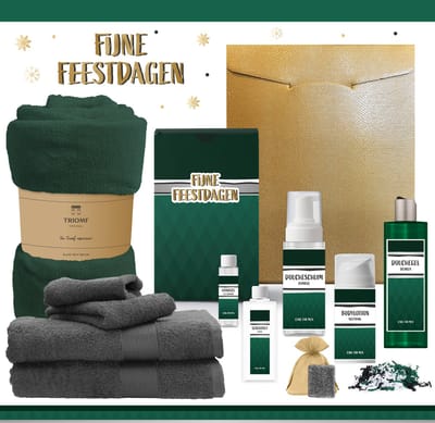 Geschenkset "Fijne Feestdagen" - 11 Producten - 2000 Gram | Cadeau Man - Luxe Kerst Cadeaubox voor hem - Giftset Fijne feestdagen - Cadeaupakket Prettige Kerstdagen - Kerstcadeau - Kerstpakket Cadeau - Relatiegeschenk - Gift Goud Groen
