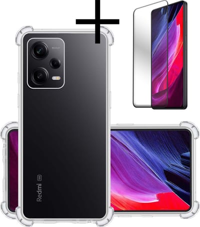 Hoesje - Met Screenprotector - Geschikt voor Xiaomi Redmi Note 12 Pro+ - Sterk & Shockproof - Siliconen Case - Back Cover - Telefoon Hoes - Shock Proof - Transparant