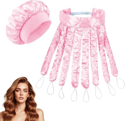 Krulspelden zonder warmte voor lang haar, haarband voor het creëren van golven en krullen (roze - inclusief nachtcap)