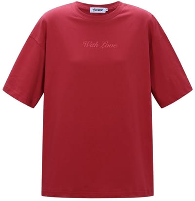 With Love Graphic Tee – Katoenen T-shirt met Print – Charmante Top voor een Casual Look - Rood - Maat S
