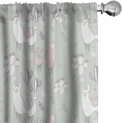 Abakuhaus Pastelgordijnen – Lama Cartoon – 2x75x175 cm – Licht saliegroen