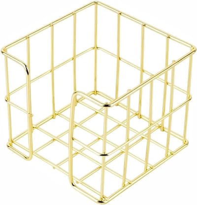 Kleverige notitiehouder in gouden rasterdesign, vierkante memopad dispenser voor kantoor en thuisgebruik (9,5 cm x 9,5 cm x 8 cm)