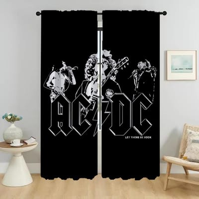 Partition Rock-ACDCS Verduisterend Gordijn voor Kamer 2 Panelen Keukengordijnen Shades Huis Interieurgordijnen Halloween Decoratie Kind W50xH70cmx2pcs-CL gray