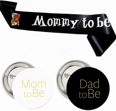Babyshower set met buttons en sjerp set goud zwart wit goud - babyshower - sjerp - button - genderreveal - zwanger - geboorte