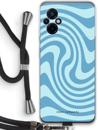 Case Company® - Hoesje met koord geschikt voor Xiaomi Poco M5 hoesje met Koord - Swirl Blauw - Telefoonhoesje met Zwart Koord - Bescherming aan alle Kanten en Over de Schermrand