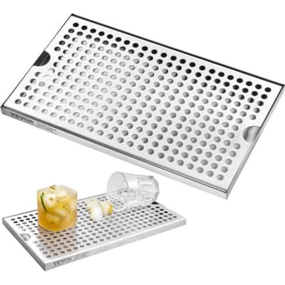VEVOR 304 roestvrijstalen lekbak, bierlekbak met 4 antislip rubberen pads en afneembare afdekking, 300 x 180 x 25 mm lekbak voor bars, geschikt voor restaurants, bars, keukens, cafés, enz.