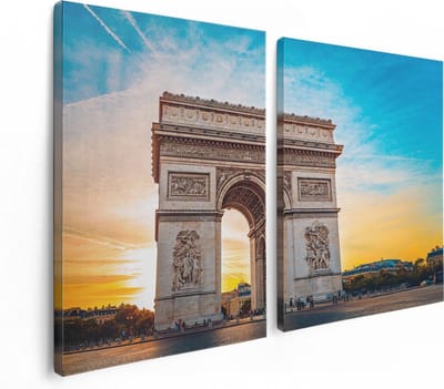 Artaza Canvas Schilderij Tweeluik Arc De Triomphe In Parijs Met Zonsondergang - 120x80 - Foto Op Canvas - Canvas Print