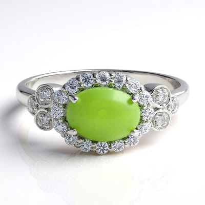 Cavill - Zilveren ring 925 Sterling - Keizerlijk chrysopraas 0,82 ct en witte topaas 1,126 ct - Elegante ovale cabochon ring dames maat 17