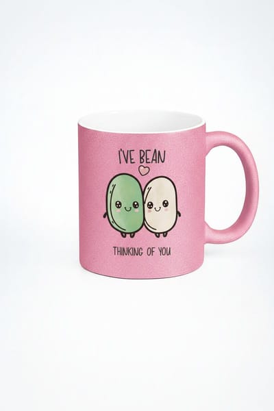 Roze Glanzende Mok 'I've Bean Thinking of You' met Lieve Bonen Pun - Valentijn Cadeau