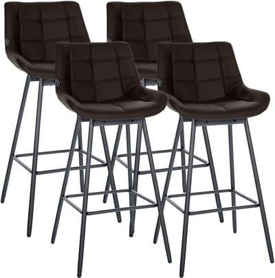 CLP Barkrukken Weston - Set van 4 - 180° Draaibaar met Auto-Return - Met Rugleuning - Gevoerde Zitting - Metalen Onderstel - zwart/bruin