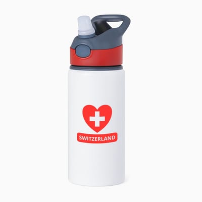 Hacebo® - Switzerland vlag hartje waterfles met rietje rood - Zwitserland - reizigers - toerist - verjaardagscadeau - souvenir - vakantie - water fles - 650ML