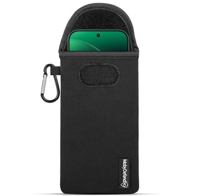 MobyDefend Hoesje - Geschikt voor Xiaomi 17 - Neopreen Pouch Met Karabijnhaak - Insteek - Riemlus - Zwart