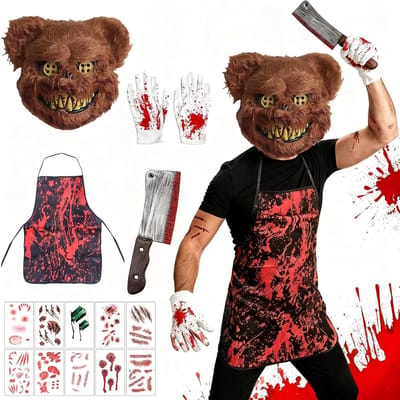 Griezelige Beren Halloween Kostuums voor Volwassenen, Scary Bear Masks en Cosplay Outfit voor Horror Feesten en Spookhuizen