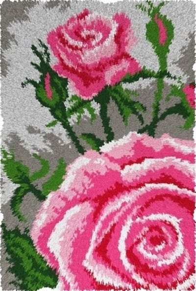 KNOOPKLEED Orchidea - Rozen - compleet pakket met knoophaak - 50 x 75 cm