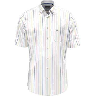 Fynch-Hatton Overhemd Oxford Multi Stripes Short Sleeve Button-Down Wit-Multi / male